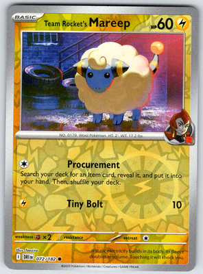 Team Rocket's Mareep 072/182 SV10: Destined Rivals Common Reverse Holo 2025 NM