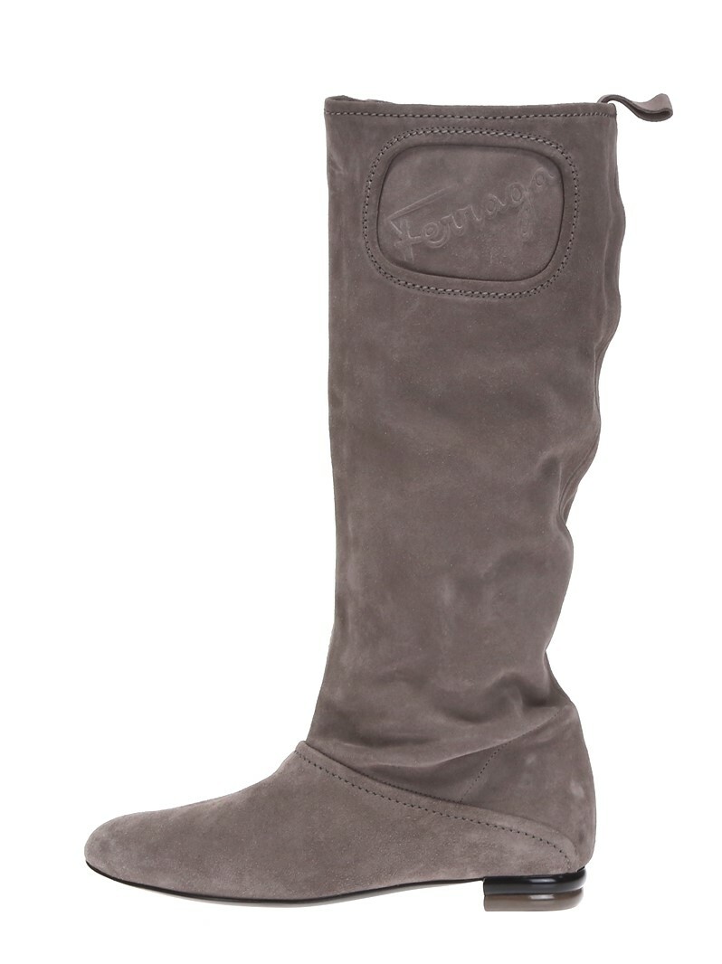 Salvatore Ferragamo Womens Taupe Suede Leather Pull On Tall Boots Size 5 Wide