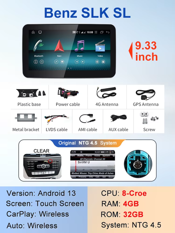 New Car Multimedia Wireless Android AUTO CarPlay 9.33inch Screen For Mercedes Be