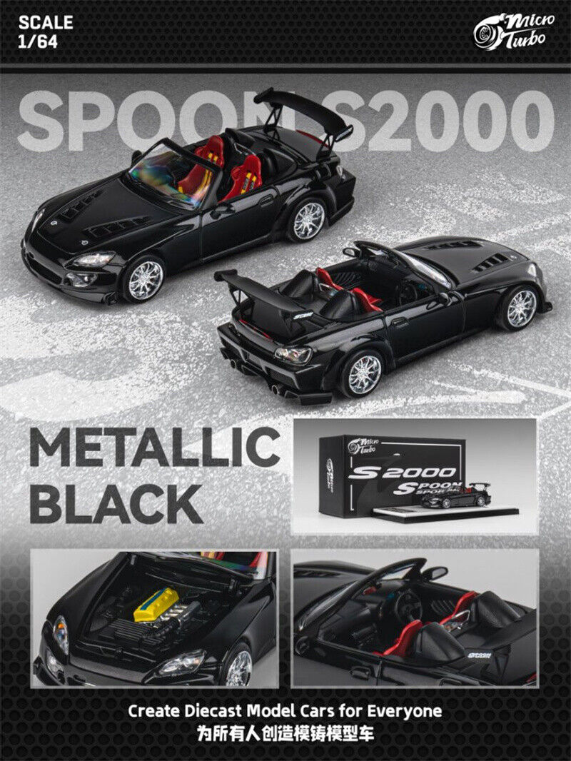 Honda S2000 Metallic Black Spoon Sports Micro Turbo 1/64