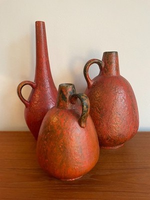 60s RUSCHA VULCANO - 3 Vasen - german mid century pottery – deutsche Keramik