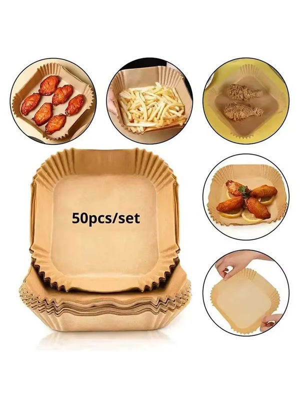 50Pcs Air Fryer Disposable Paper Liners Non-Stick Round Baking Parchment Sheets