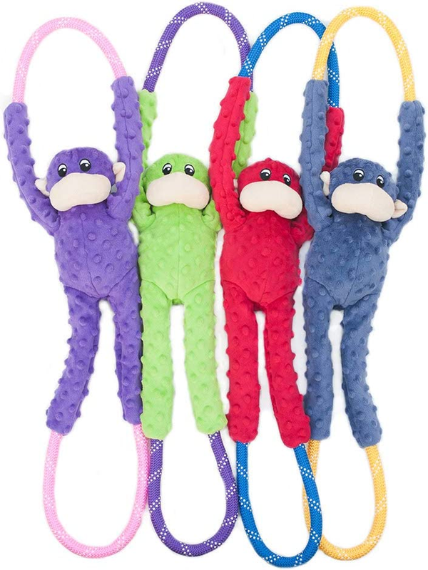 Zippypaws - Ropetugz, Squeaky and Plush Rope Tug Dog Toy - Monkey, Blue