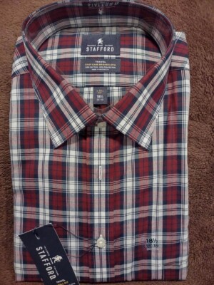 Stafford Mens LS Sleeve Travel Easy-Care Broadcloth Stretch Big&Tall Dress Shirt