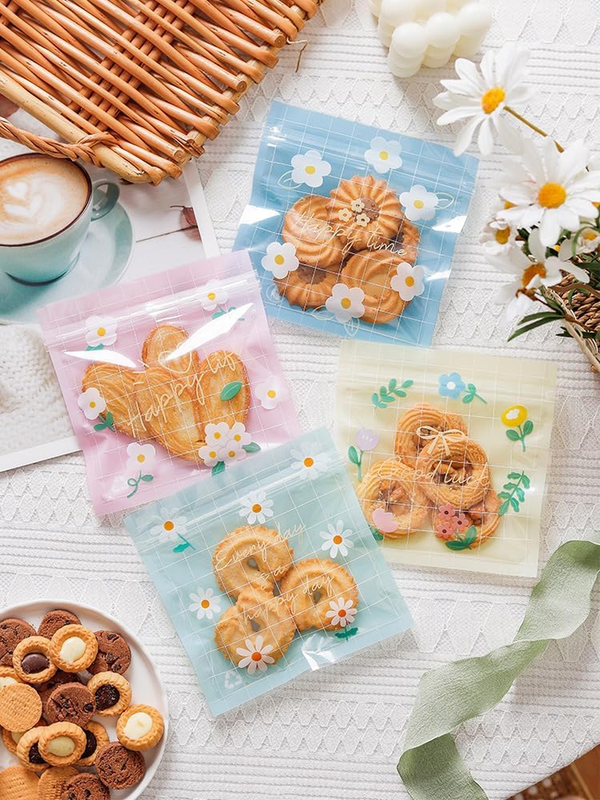 50 PCS Daisy Flower Cookie Bag Self Sealing Cellophane Treat Bags Clear Cellopha