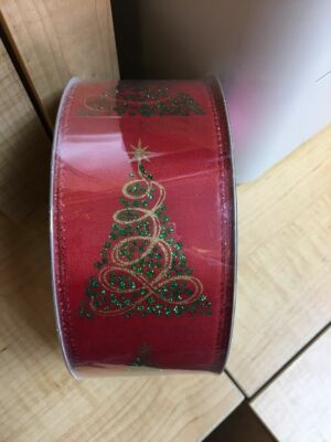 MEMBER'S MARK 2.5'' WIDE WIRED RIBBON, RED/GREEN CHRISTMAS TREE 5684