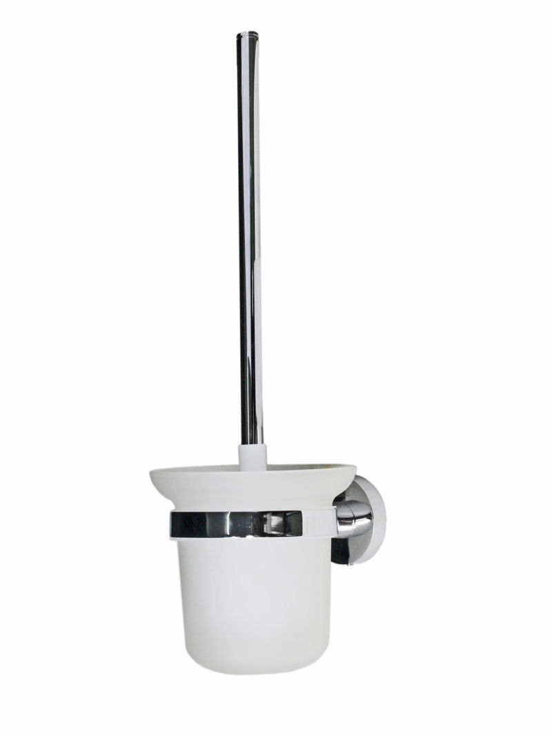 Set Scopino Bagno Con Portascopino In Vetro Acciaio Fissaggio Con Viti Colla dfh