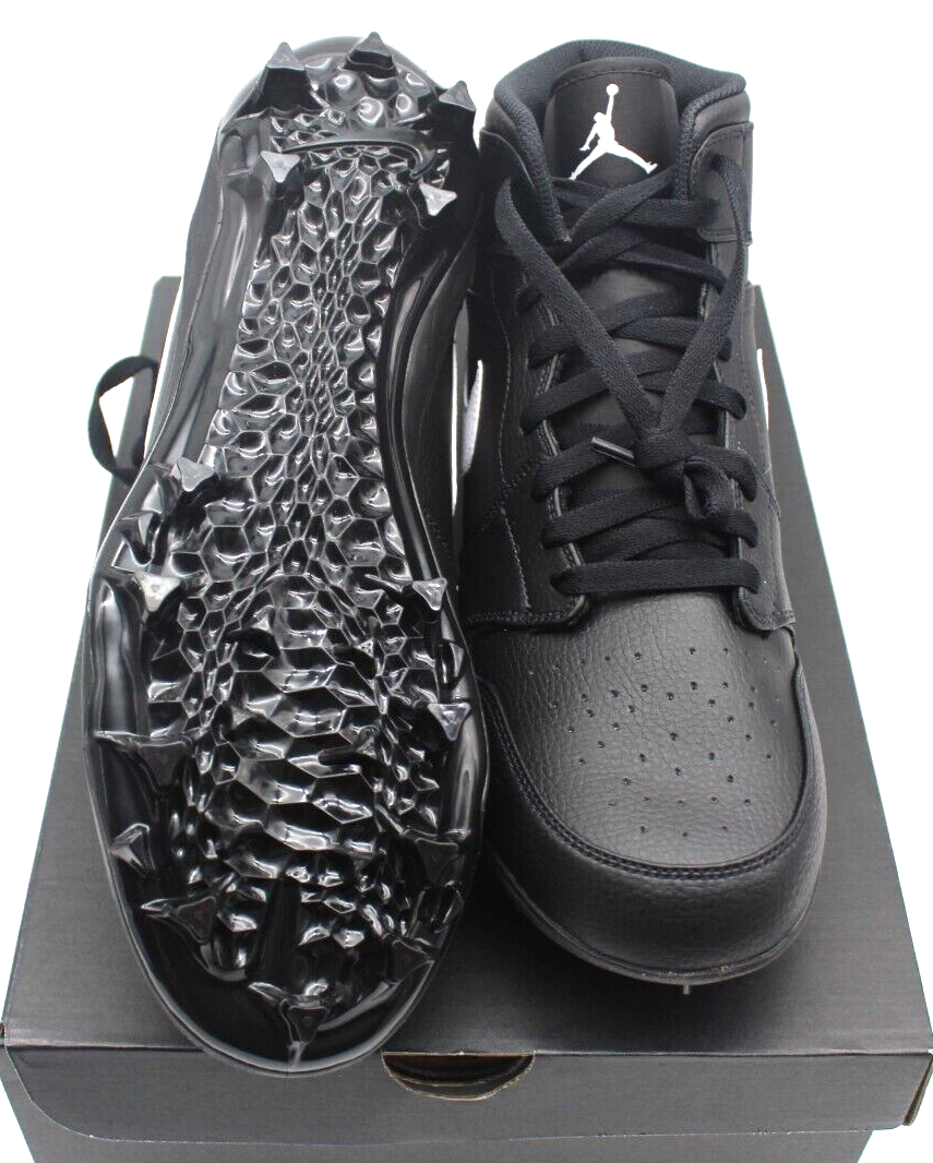 NIKE JORDAN 1 FOOTBALL CUSTOM CLEAT BLACK WHITE FJ6805-001 MEN'S SIZE 14 THRU 15