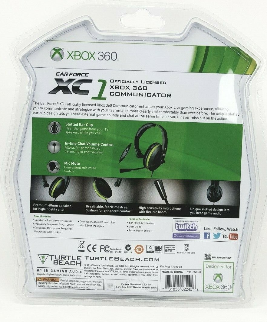 EARFORCE XC1 Turtle Beach Chat Communicator Gaming Headset XBOX 360