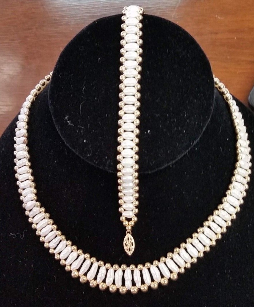 14kt Yellow Gold and Pearl Necklace and Bracelet Set