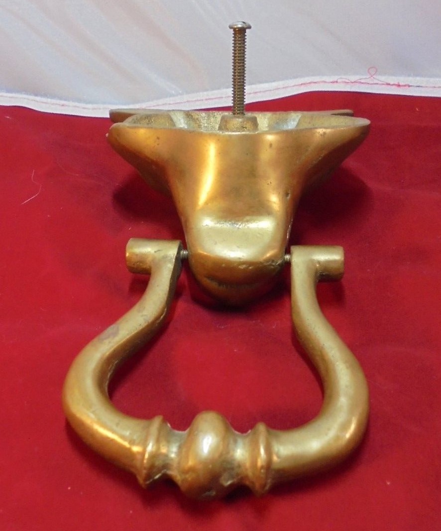 Vintage Large Solid Brass Wolf's Head Door Knocker