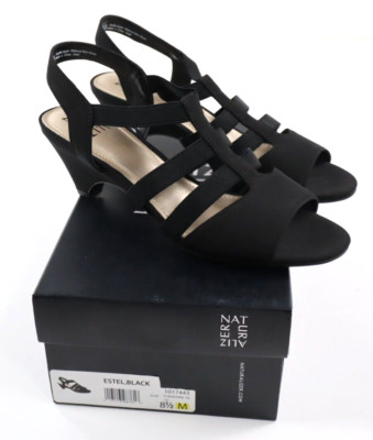 Naturalizer Estel Women's 7M Black Strappy Open Toe Heel Sandals NEW