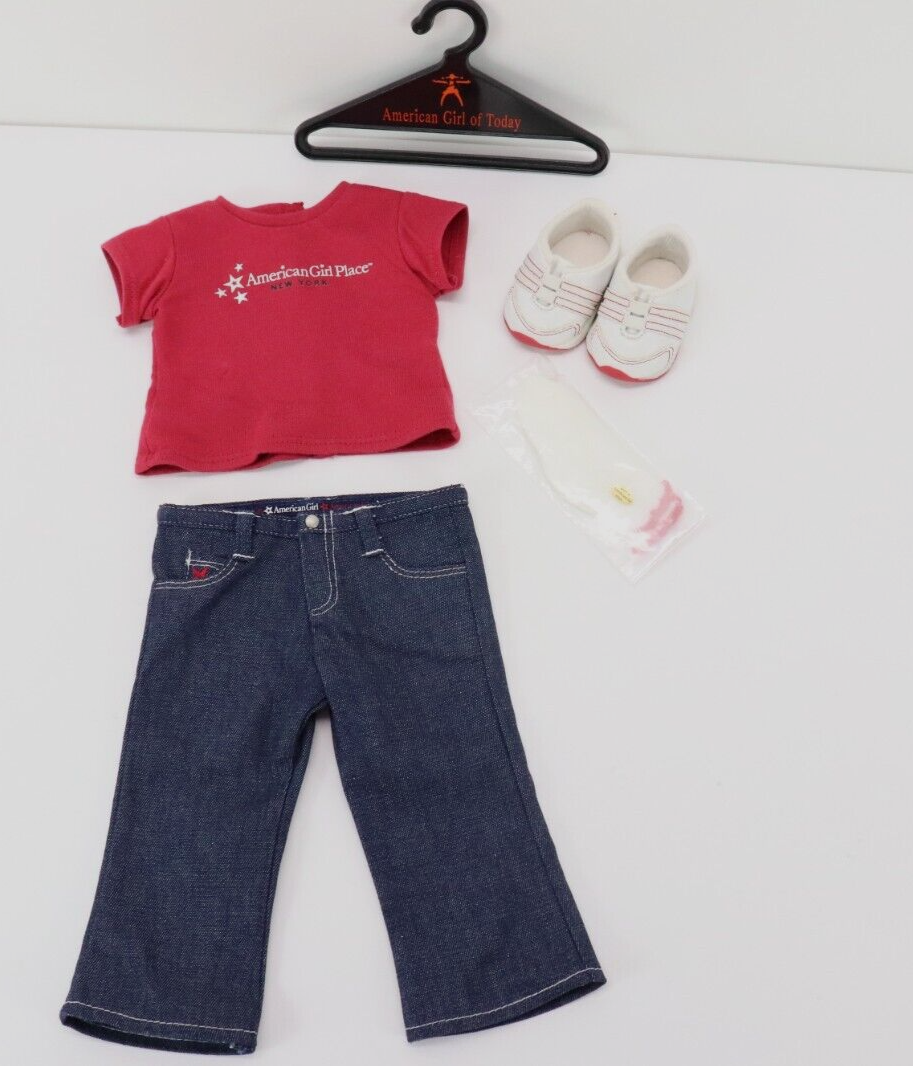 American Girl Doll Clothes Lot Logo Blue Jeans Logo T-Shirt Socks Shoes Retired