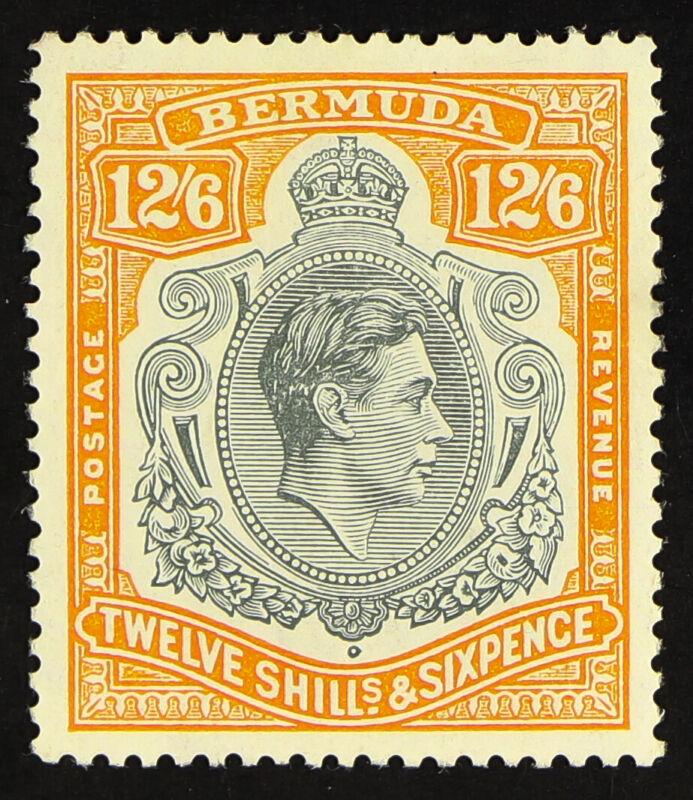 Bermuda 1950 12s.6d, Sg 120e, With "White Lip" Flaw # 9a, Vf Mint.