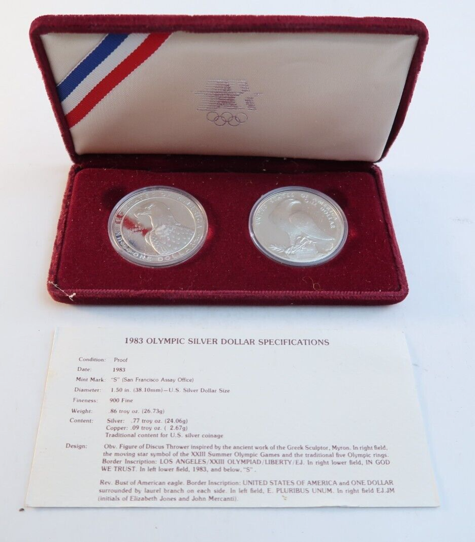 1983 Olympic Silver Dollars Proof S Mint 900 Fine .86 Troy