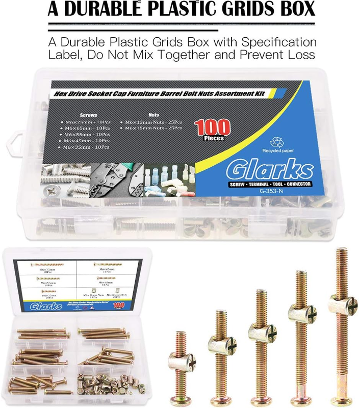 100Pcs Zinc Plated M6x35/45/55/65/75mm Hex Socket Head Cap Screws Bolts Furnitur