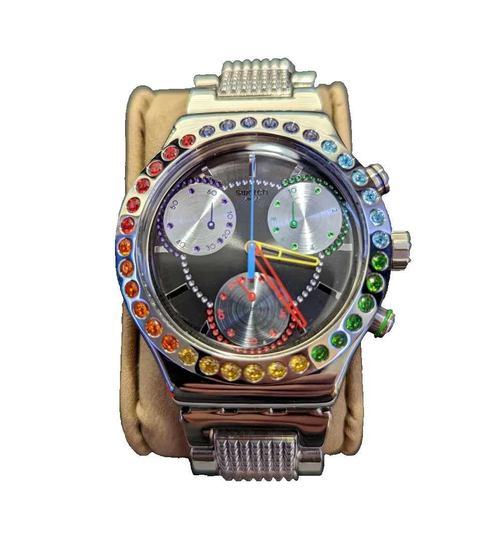 Pre-owned Swatch Limited Swiss  Paradons Yvs100g Pride Collection Watch (unique Color)