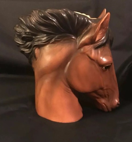 Large #9656 Napco Ware Chestnut Morgan Mare with Foal Horse Head Planter Vase