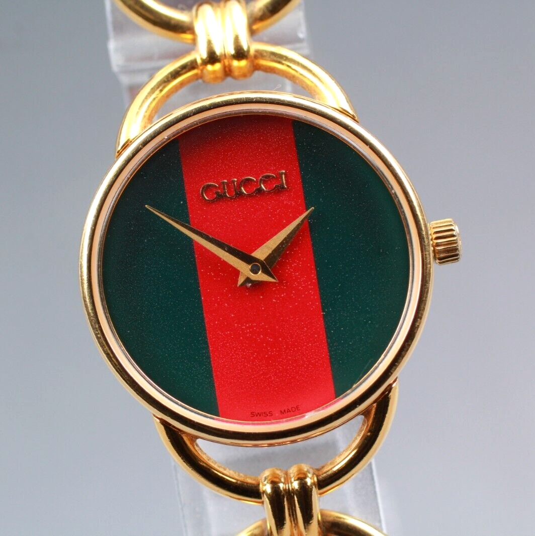 EXC+5】 Vintage Gucci 6000.2.L Sherry Line Red Green Women's EXC+5】 Vintage Gucci 6000.2.L Sherry Line Red Green Women's