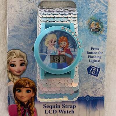 Disney Frozen Elsa & Anna Frozen II Movie LCD Watch Sequin Lights Up Blue