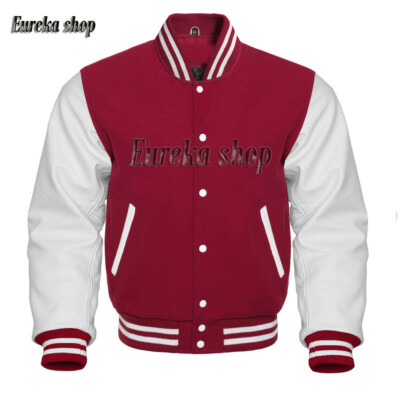 Varsity Letterman Bomber College Baseball Jacket Wool & Real Leather Sleeves