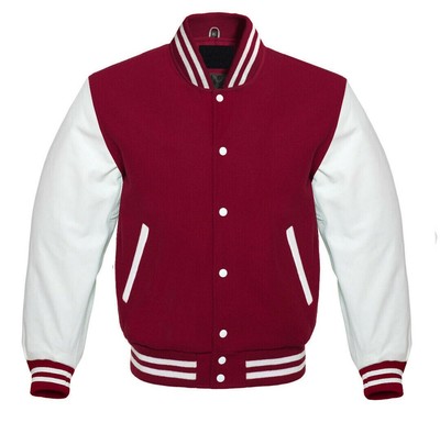 Varsity Baseball Bomber Premium Wool & White Leather Sleeves Retro Jacket