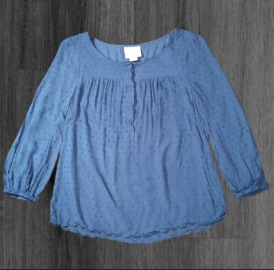 Maeve Anthropologie Blaues Langarm Babypuppe Hemd Damen Größe 6 Klein