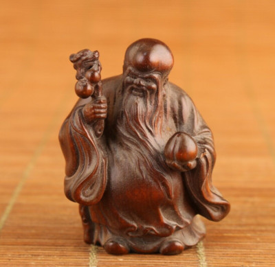 Chinese Japanese boxwood hand carved elder buddha statue netsuke gift