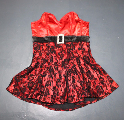 Top Drawer By Daisy Corsets Top Dress Black & Shiny Red Zip Lace Gothic Size XL
