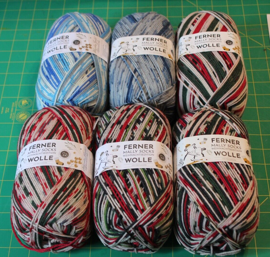 Mally Sock NEW Yarn Christmas 6 skeins 4(6)ply 150 gr 450 meters  75% w 25% ny