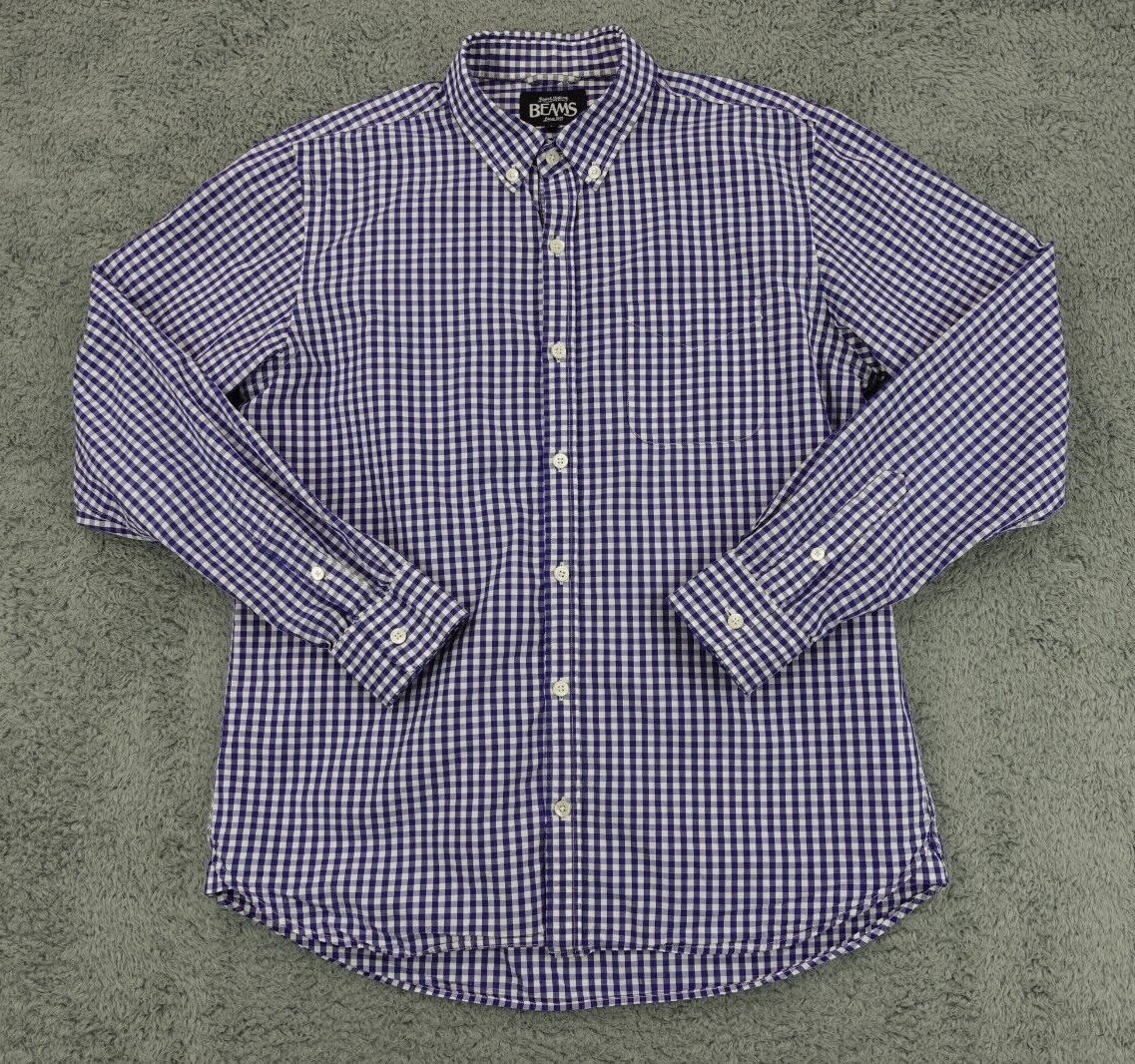 Beams Japan Shirt Mens Large Blue Gingham Check Plaid Button