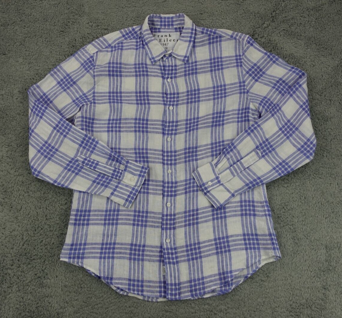 Frank & Eileen Shirt Men Small White Blue Linen Check Plaid