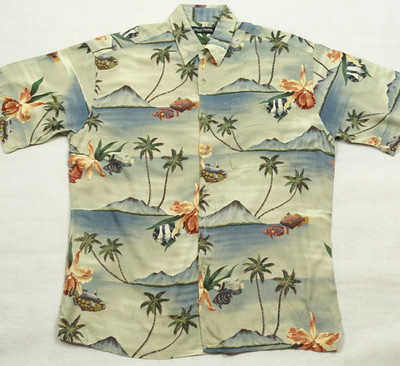 Palm Beach Island Hawaiian Shirt Fish Skate Mens *Vintage 90s 80s Floral Supreme
