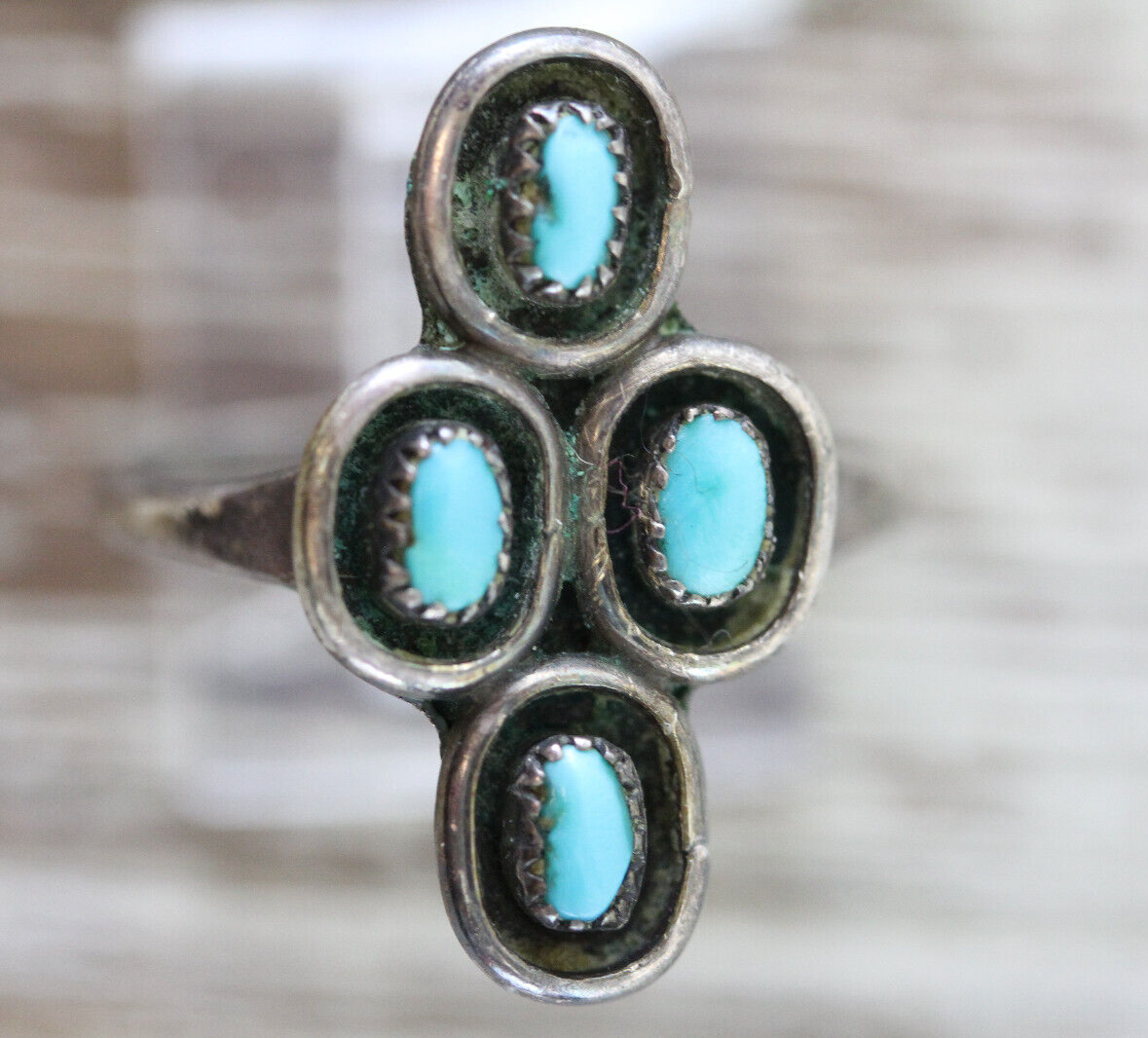VINTAGE INDIAN NATIVE AM TURQUOISE STERLING SILVER 925 RING