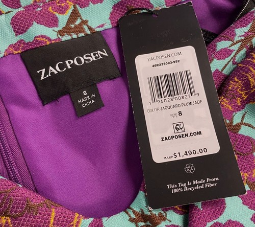 Pre-owned Zac Posen $1490  Women's Purple Floral Jacquard Cold-shoulder Gown Dress Size 8