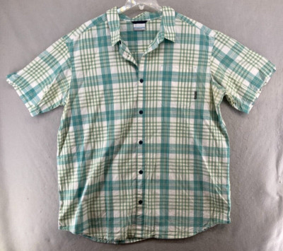Columbia Mens Shirt 2XL Teal Plaid Regular Fit Outdoor Hiking