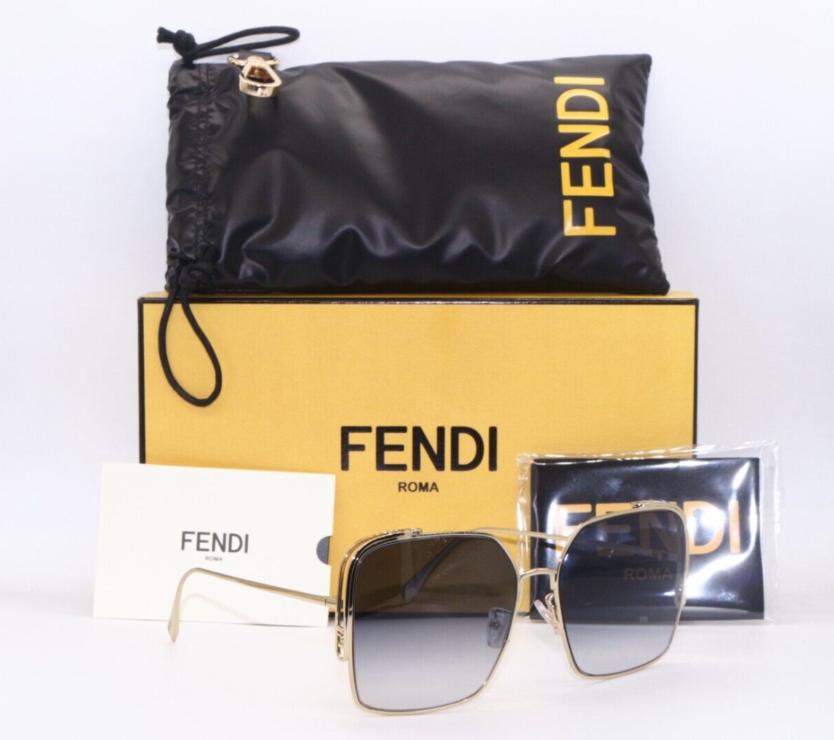 Pre-owned Fendi Fe 40038u 10w Gold Gradient Designer Authentic Frames Sunglasses 59-17 In Blue