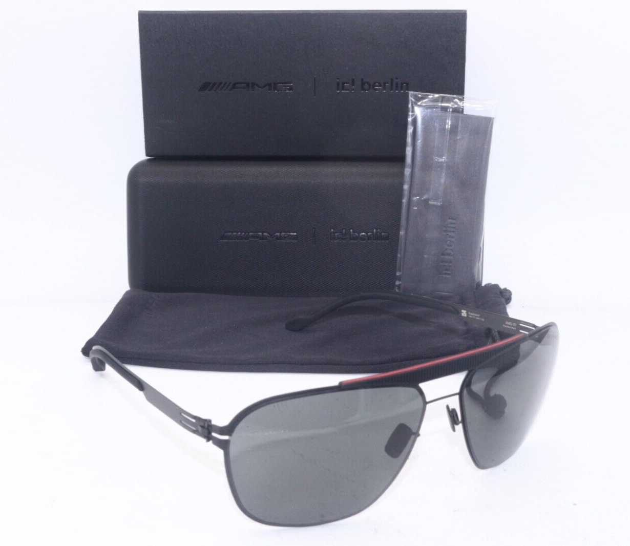 Pre-owned Ic! Berlin Ic Berlin Amg 01 Raceline Black Red Gunmetal Authentic Sunglasses 64-15 In Gray