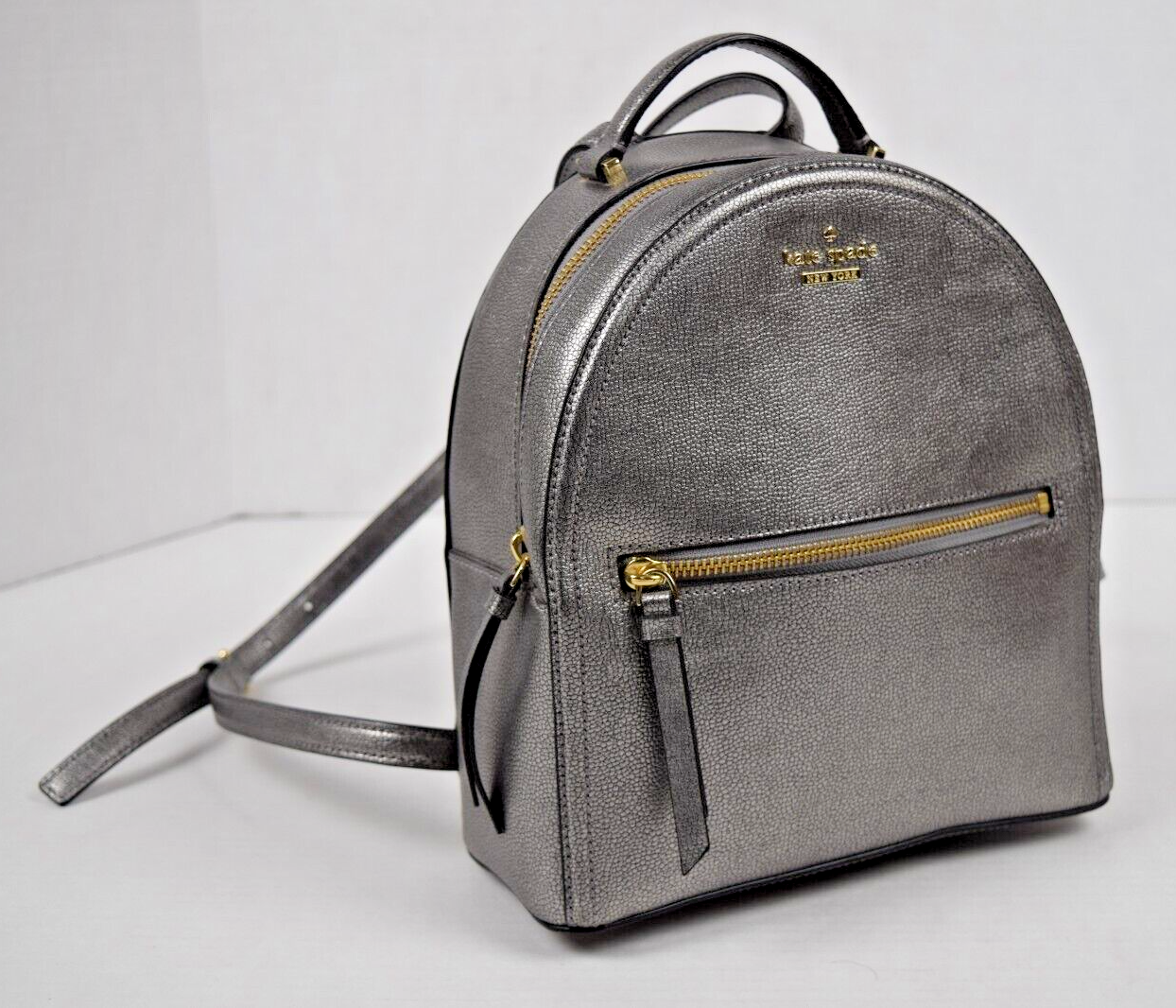 Vintage Kate Spade Backpack Purse 00s Glossy Metallic Silver