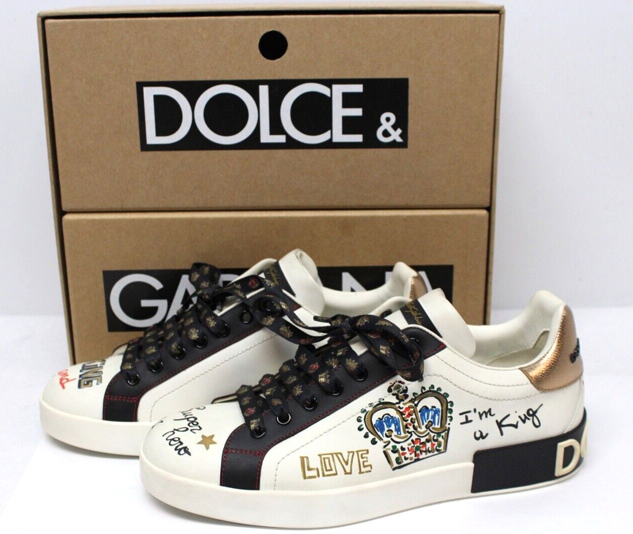 Dolce & Gabbana PORTOFINO プリント クラウンパッチ スニーカー Dolce & Gabbana PORTOFINO プリント クラウンパッチ スニーカー