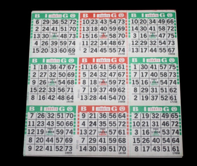 BINGO PAPER Cards Sheets 9 on 12 Green Red Green Border - 10 pack