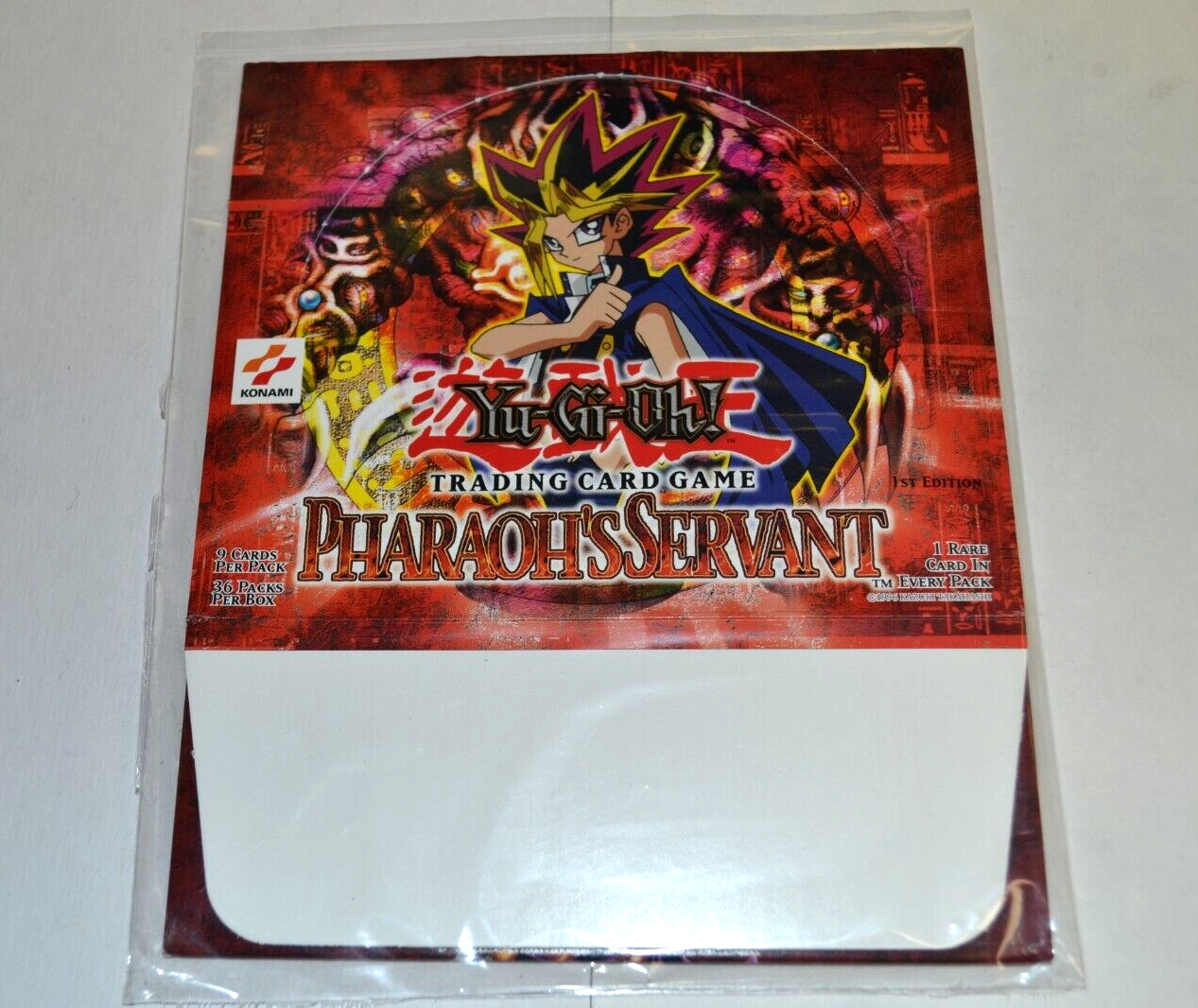 Yugioh 1st Edition 1996 Pharaoh's Servant Booster Pack Box - EMPTY BOX Yu-Gi-Oh Yugioh 1st Edition 1996 Pharaoh's Servant Booster Pack Box - EMPTY BOX Yu-Gi-Oh