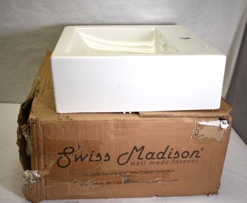 Swiss Madison Voltaire 18" Square Ceramic Vessel Sink Glossy White Wall Mount