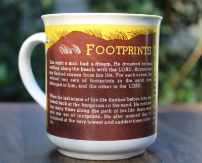 1986 Footprints in the Sand Mug Cup Vintage Collectible Religious