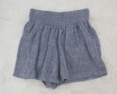 NWT Crown & Ivy Women's Chambray Pull On Shorts Blue Linen Pockets PM Petite 969