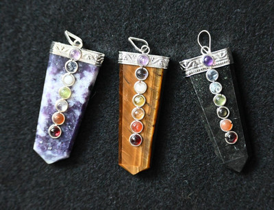 3 Chakra 7 eye Pendants Black tourmaline, Lepidolite, Tiger Eye