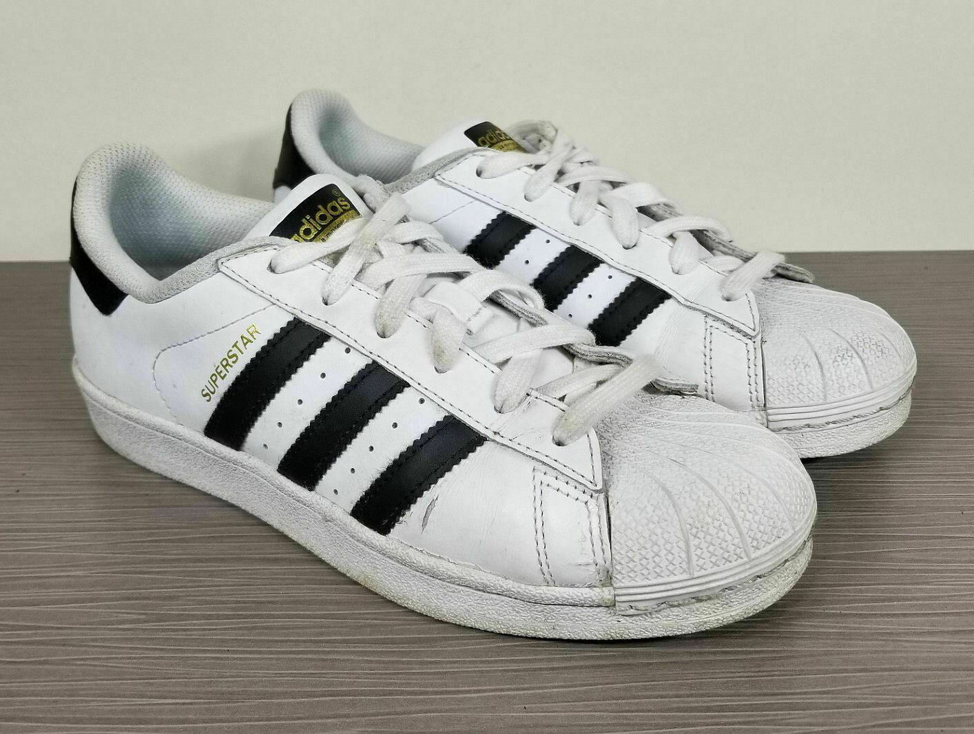 adidas Superstar Sneaker, Black & White Leather, Womens Size 5 US / 37.33 FR