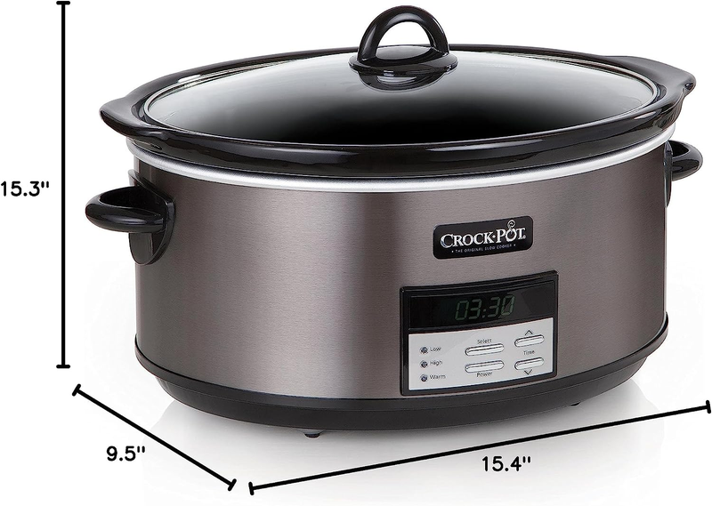 Large 8 Quart Programmable Slow Cooker with Auto Warm Setting and Cookbook, Blac