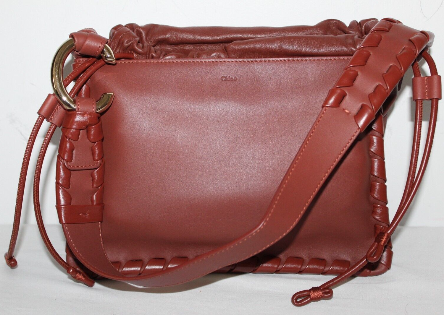 NWT Chloé Chloe Mate Leather Drawstring Shoulder Bag Brown
