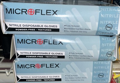 3 Boxes Of Micro Flex Nitrile Disposable Gloves Powder Free Size Medium